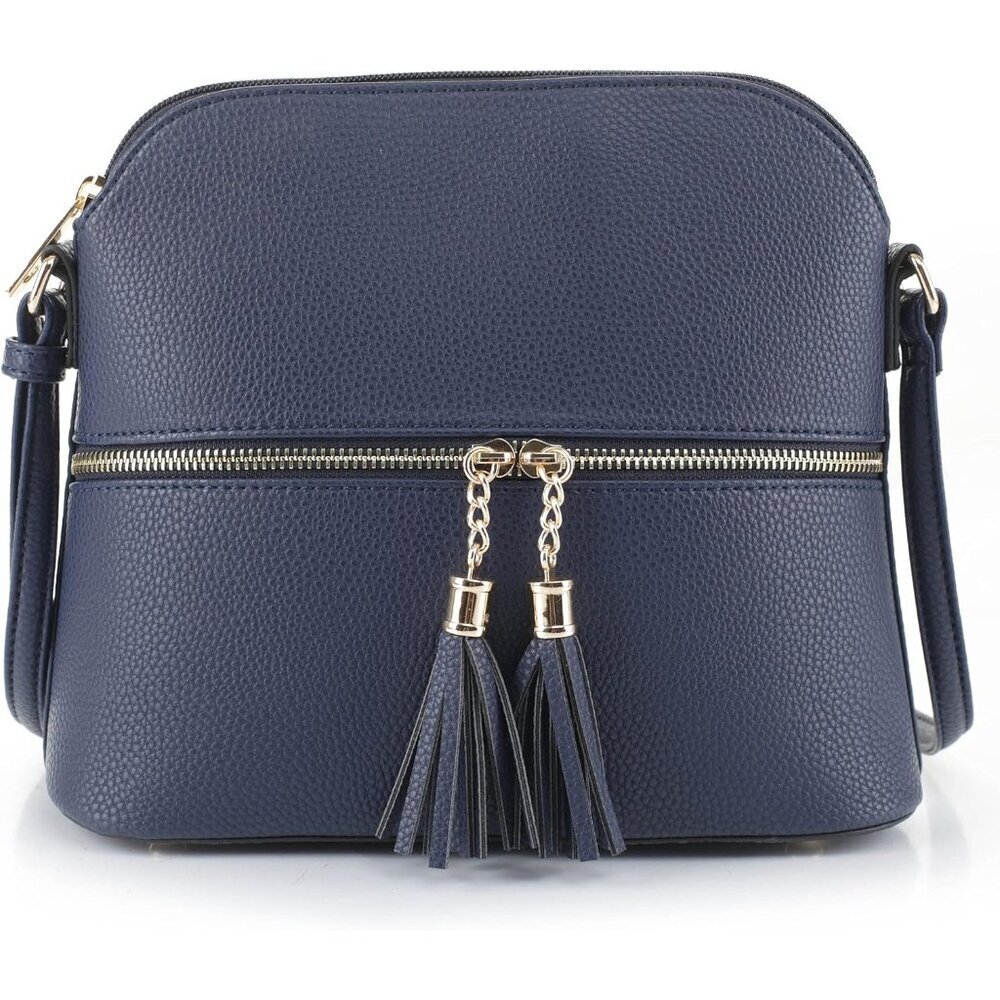 Dome Crossbody Bag Vegan Leather Adjustable Strap Zipper Pockets Womens